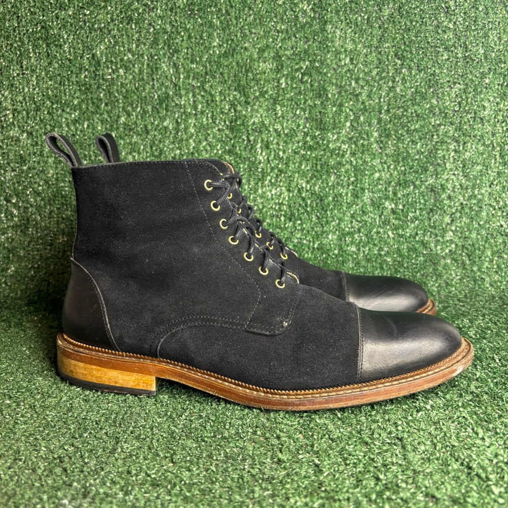 Taft Troy Boot Suede Leather Cap Toe Rugged Heritage Lace Up Black Mens Size 8